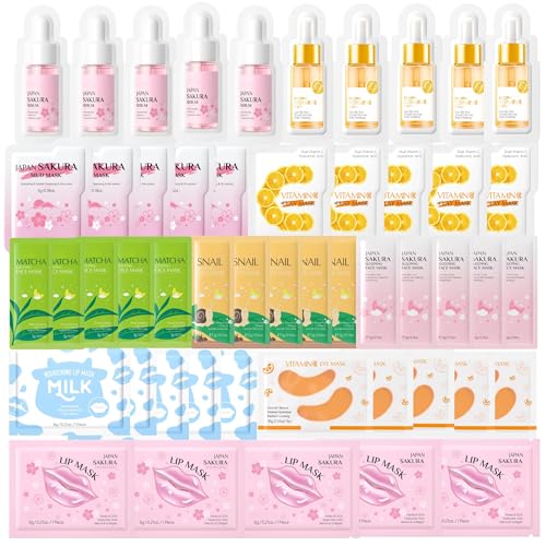 50PCS Pamper Gifts for Women Face Masks Skincare Set for Teenage Girls Sakura Self Care Gift Set with Serum Mud Mask Sleeping Mask Lip Mask & Eye Patches for Birthday Travel Spa Night