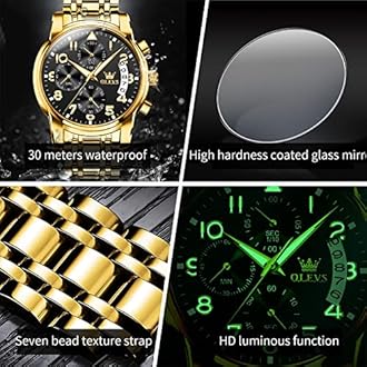 OLEVS Watches for Men with Date Luxury Big Face Waterproof Mens Wristwatch Analog Dress Two Tone Stainless Steel Man Watch Luminous Relojes De Hombre Calendar(Green/Blue/Black Dial