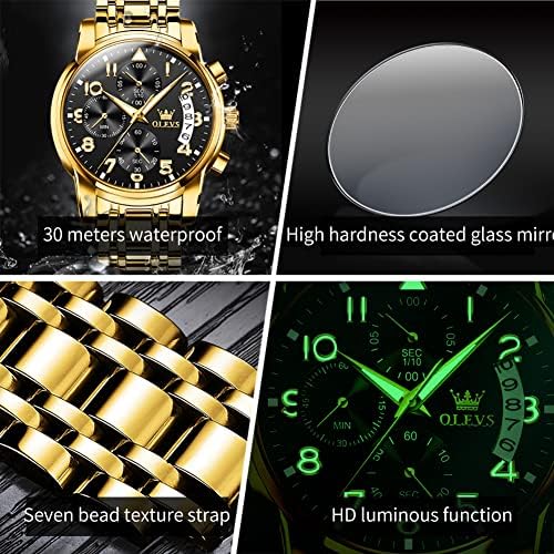 OLEVS Watches for Men with Date Luxury Big Face Waterproof Mens Wristwatch Analog Dress Two Tone Stainless Steel Man Watch Luminous Relojes De Hombre Calendar(Green/Blue/Black Dial
