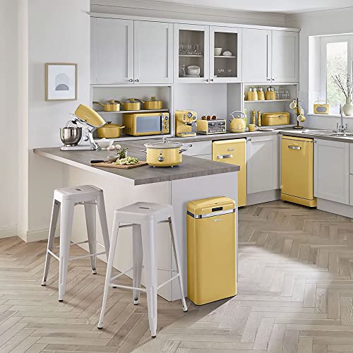 Foto von Swan Retro SF17031YELNEU Slow Cooker 6,5L Abnehmbarer Kochbehälter, PFOA- und PTFE-freier Keramischer Antihaft-Behälter, 3 Temperaturstufen, Glasdeckel, Vintage-Design, Gelb, 320W