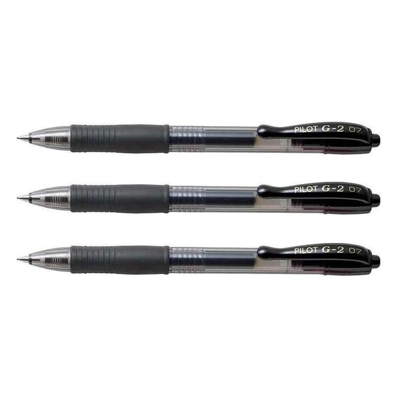 Pilot G2 07 Retractable Gel Rollerball Pen 0.7mm Tip 0.38mm Line Refillable BL-G2-7 Ink Color Black (Pack of 3)