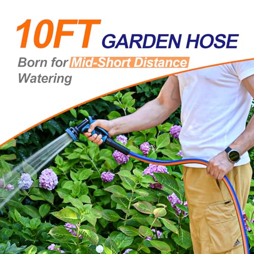 short garden hose 10 ft x 5/8Inch, short water hose with Swivel Handle, Heavy Duty, Flexible, Sturdy, Lightweight, Male to Female Fittings