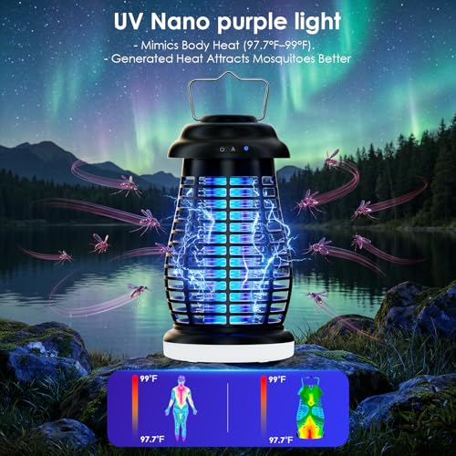 Image of Bug Zapper Outdoor & Indoor,Cordless Portable Mosquito Zapper with Rechargeable 4800mAh Battery & Auto On /Off,Mosquito Repellent Outdoor Patio,Electric Fly Trap for Camping,Kitchen,Backyard,Patio