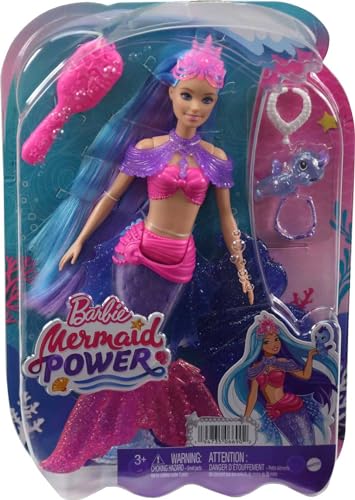 Barbie Coffret Mermaid Power avec Poupée Sirène Malibu » Roberts, Animal, Nageoires Interchangeables et Accessoires, Jouet Enfant, Dès 3 Ans, HHG52