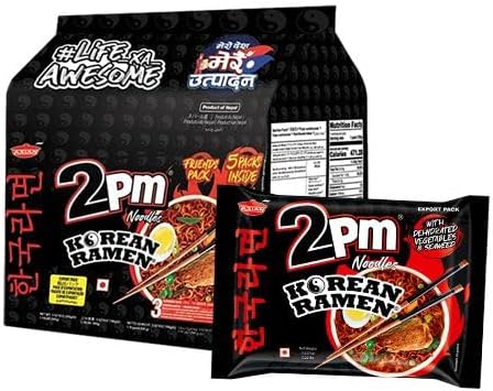 Asian 2PM Noodles Korean Ramen, Chicken Flavour Instant Noodles Friends Pack, 3.53 oz ℮ 100 g, 5 Pack