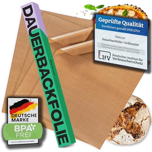 Netrox - Dauerbackfolie & Grillmatte (4er Set) für Backofen und Grill wiederverwendbar - extrem hitzebeständig, lebensmittelfreundlich - Backfolie Backpapier Backmatte - Backunterlage Matte (36x42cm)
