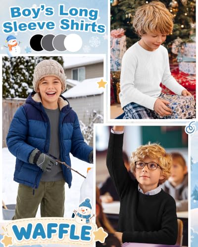 Image of 4 Pack Boys Long Sleeve Waffle Shirts
