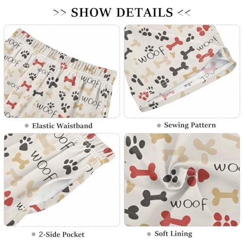 ALAZA Cute Dog Paw Print Bone Pajama Shorts Elastic Waist Casual Sleep Shorts with Pockets Size 6-143
