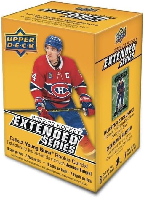 2022-23 NHL Upper Deck Extended Series Hockey Factory Sealed Blaster Box 56 Cards: 7 Packs of 8 Cards per Pack. Possible Rookie Cards of Matt Boldy, Matty Beniers, Owen Power, JURAJ SLAFKOVSKY, Shane Wright, Andrei Kuzmenko, Wyatt Johnston, and many others!
