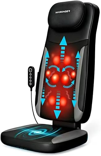 Masajeador de espalda con calor, almohadilla para silla de masaje de cuerpo completo para aliviar el dolor, masajeador de silla Shiatsu para