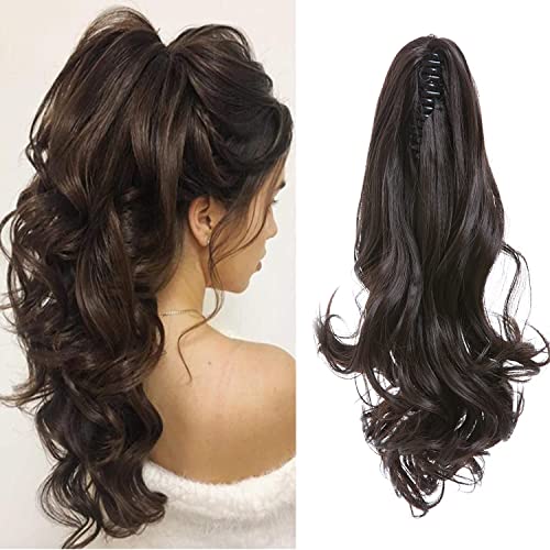 Ponytail Extension for Women Realistic Curly Claw Clip in Ponytail Hair Extension Synthetic Hair Piece for Women #4 (dark brown)