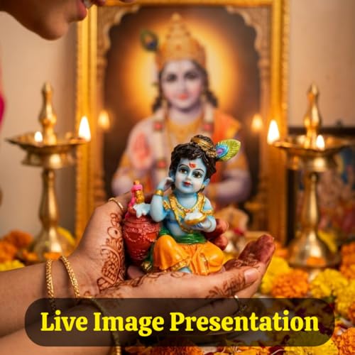 Image of Bal Gopal Baby Krishna Idol with Makhan Matki & Flute | Makhanchor Murti for Home Temple | Kanha Ji Thakur Ji Statue, Handcrafted Marble Dust Krishna Showpiece for Pooja Room, Janmashtami Gift (10 cm)