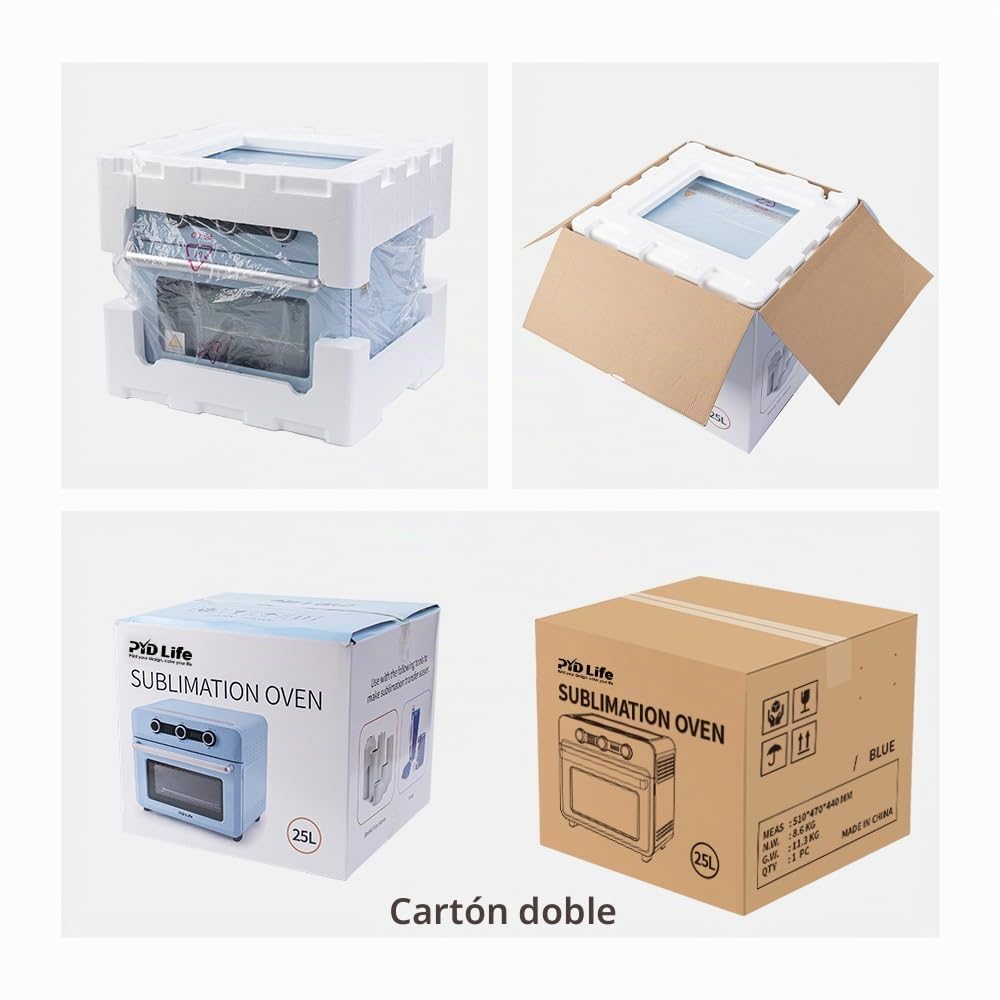 PYD Life Horno de sublimación de 25 l, 220 V, 1600 W, color azul claro, horno de convección para sublimación en blanco, tazas, vasos, tazas, botellas de agua, impresión a granel