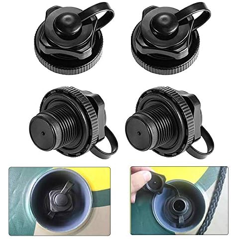 Uni-Fine 4pcs Air Valve Inflatable Boat Spiral Anti-leakage Air Valve One-way Inflation Replacement Screw Valve Durable ABS Plastic Boston Screw Valve for Inflatable Boat, Kayak, Airbeds,Black,20mm Cover