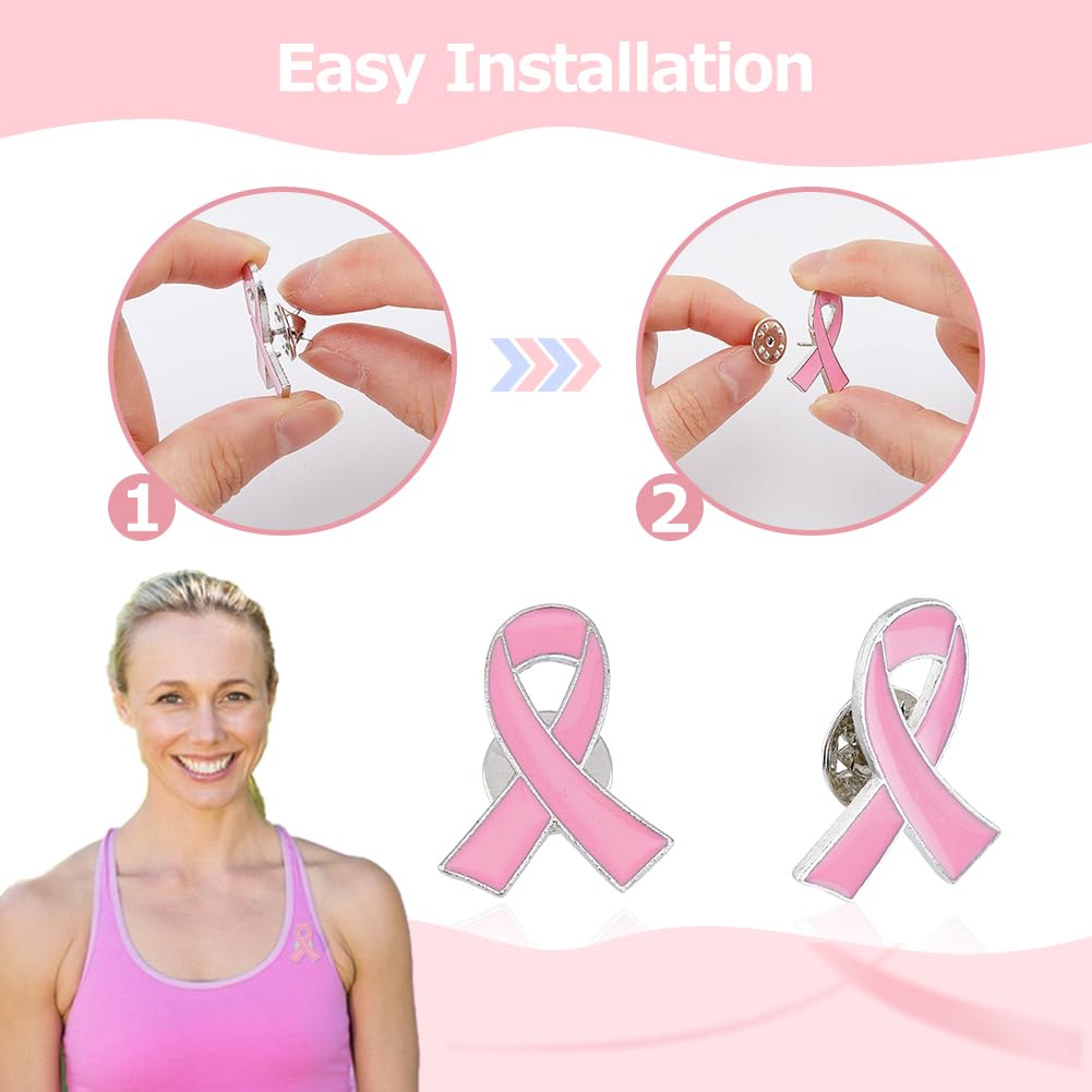 SUPERFINDINGS 60 Spille Nastro Rosa Per Consapevolezza Cancro Al Seno: Smalto E Lega, 25.5mm, Confezione Per Beneficenza - 2