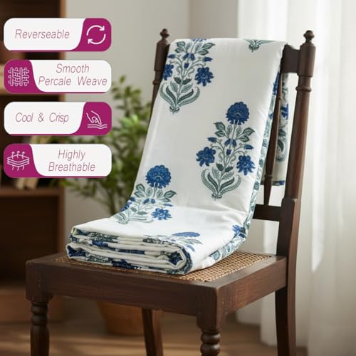 Image of Trance Home Linen Premium 100% Cotton Dohar for Single Bed | 150 GSM | Reversible Ac Comforter | Light Weight All Season Soft Blanket (58x90 Inches | Aangan Blue White)
