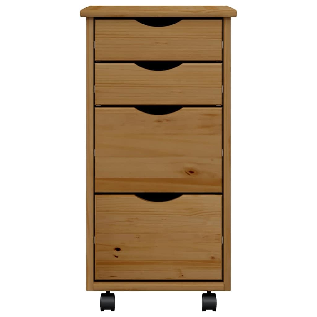 Rollschrank mit Schubladen Moss Honigbraun aus Massivholz Kiefer, Büroorganisation und Flexibler Stauraum für Dokumente und Akten, Schreibtischunterbau mit Rollen