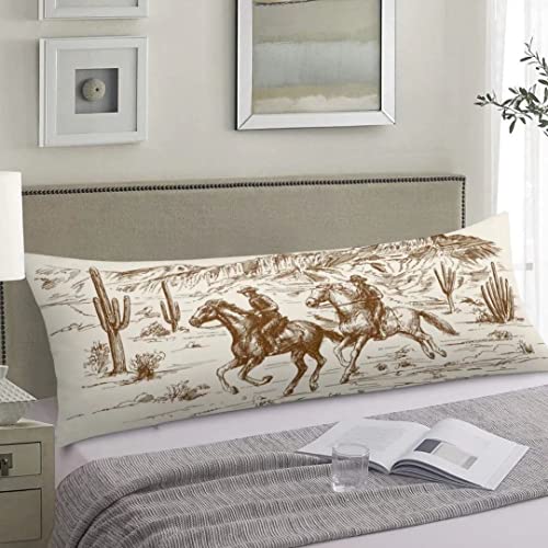 Cowboy Body Pillow Cover Western Country Theme Of American Wild West Desert With Cowboys Long Pillow Case Protector With Zipper Decorative Large Pillow Cases Covers Cushion For Bed,Couch,Sofa 20"X54" #TOP2