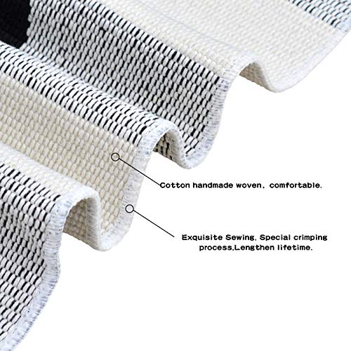Ustide Buffalo Check Rug 23.6''X51''Cotton Black And White Plaid Rugs Washable Hand-Woven Checked Doormat Retro Farmhouse Rug #TOP2