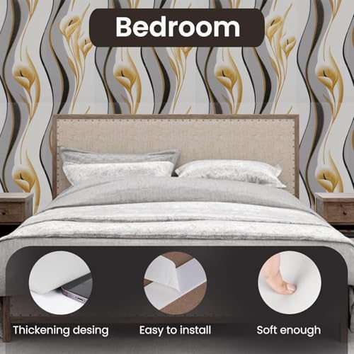 Image of DRONTER 3D Self-Adhesive Brick Wallpaper - PE Foam Wall Panels for Home, Bedroom, Living Room, and Cafe Decor | Easy Peel & Stick DIY Wall Stickers (Wavy Grey)
