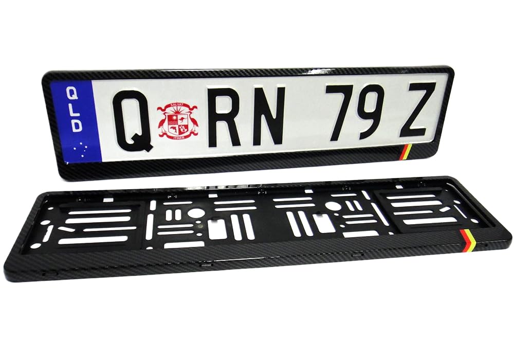 RZG 2x Soporte para matrícula de fibra de carbono efecto hidrográfico para coches del Reino Unido y la UE, marco envolvente, coche alemán Deutschland