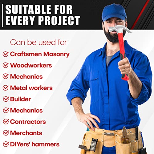 C&T 2 Piece Hammer Set,8oz Stubby Claw Hammer With Magnetic Nail Starter & 16oz Fiberglass General Purpose Claw Hammer & 560pcs Hardware Nail Assortment Kit, Soft Nonslip Handle & Heat Treated Head - Thumbnail 7