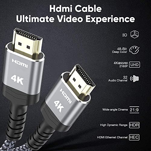 Image of 4K HDMI 2.0 Cable 20FT,Highwings High Speed 18Gbps HDMI 2.0 Braided Nylon HDMI Cord, 4K HDR,HDCP 2.2,ARC,Video 4K UHD 2160p,HD 1080p,3D-PS3 PS4 Blu-ray Netflix Projector Game Monitor ect