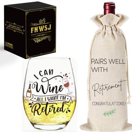 Funny Retirement Gifts for Women Men - I Can Wine All I Want I'm Retired 15 oz Wine Glass - Unique Retiree Gift for Office Party, Farewell, or Birthday -28