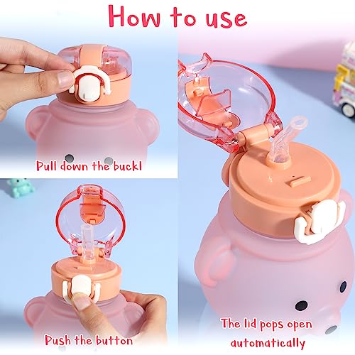 Fuyamp Kawaii Bear Water Bottle With Straw and Strap,800ml Cute Gradient Colorful Water Bottles Portable Leakproof BPA-free Drinking Cups for Kids Girls Women Sports Camping Picnic Hiking Travel - Image 4