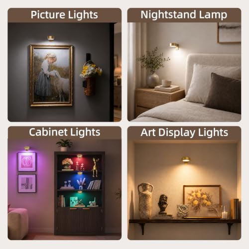 EZVALO Picture Lights for Wall, 2000mAh Rechargeable Battery Magnetic Poster Lights with 3 Color Temps & 12 RGB, Remote Dimmable Timer Painting Light, Wall Decor Light for Art Display, Frame (3 Pack)