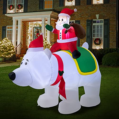 Aesto 8 FT Christmas Inflatables Santa Claus Riding a Giant Polar Bear with LED Lights, Inflatable Outdoor Holiday Yard Decorations