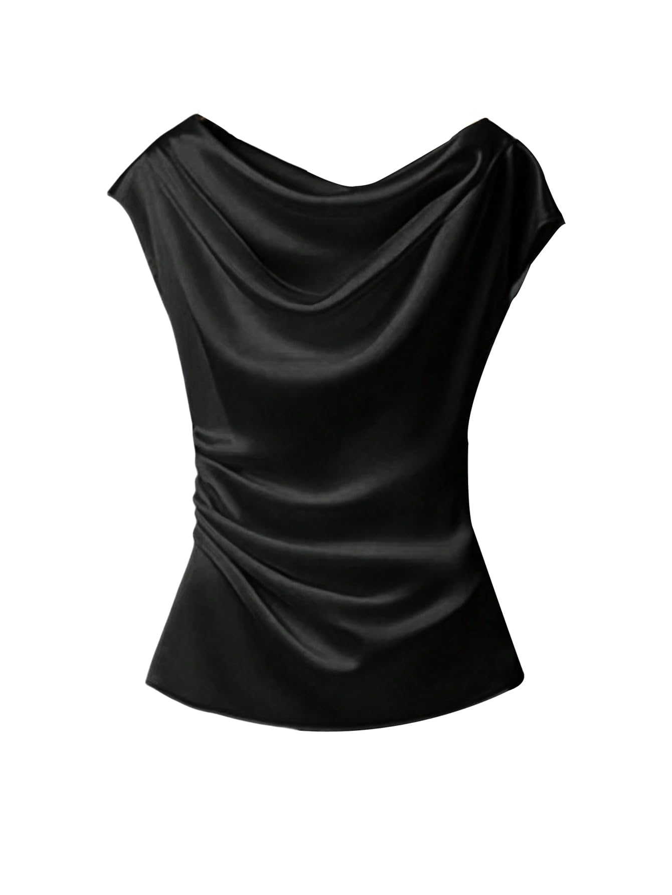 Women's Satin Blouse Ruched Cowl Neck Elegant Shirt Summer Tops Work Office Outfits