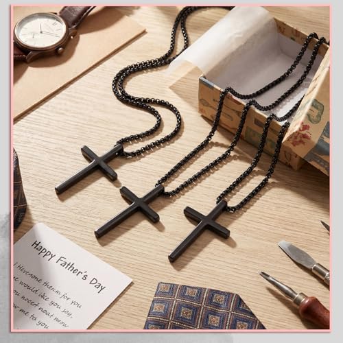 Yinkin 12 Sets Fathers Day Church Gifts Bulk Black Cross Necklace with Drawstring Bags Cross Stainless Steel Necklace for Men Father's Day Church Christian Religious Gifts by Yinkin - Used condition - Image 7