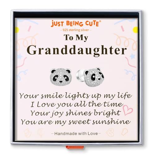Panda Earrings Gifts, 925 Sterling Silver Cubic Zirconia Stud Earrings Hypoallergenic Cute Jewelry Valentine's Day Gifts for Granddaughter Daughter Sister
