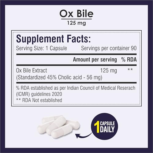 Image of Biotrex Nutraceuticals OX BILE EXTRACT 125mg, 45% CHOLIC ACID, Supports Gallbladder Health & Supports Healthy Digestion, Bile Synthesis Support, (Gluten Free & Non-GMO) - 90 Capsules