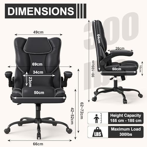 Ergonomic Office Chair with Flip-up Armrests,300lbs Mid Back Computer Office Desk Chair with Lumbar Support, Executive Leather Chair with Rocking Function Adjustable Height for Hom image 3