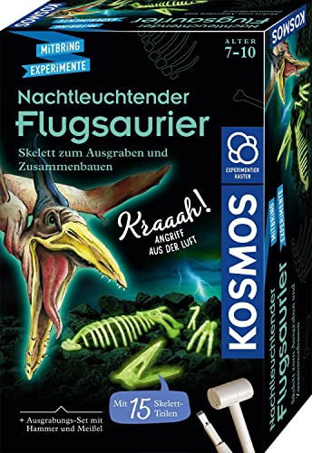 KOSMOS 636166 Glow-in-the-Dark Pterosaur, Skeleton for Digging and Assembly, Complete Set with Hammer and Chisel, Experiment Box for Children from 7 Years and Dino Fans, Birthday Gift