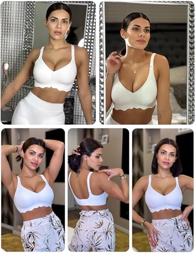 Avidlove Seamless Bras for Women No Underwire Bra Wireless Padded Bralette Support No Show Bras White L — view 5