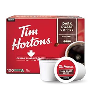Tim Hortons Dark Roast Coffee, Single-Serve K-Cup Pods Compatible with Keurig Brewers, 100ct K-Cups