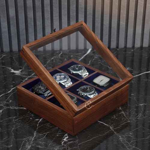 Image of Wooden Watch Box, Display Case, Watch Storage Organizer, Jewelry Box, Gift for Him & Her - Sheesham Wood, 2-10 Slots (6 Gooves)