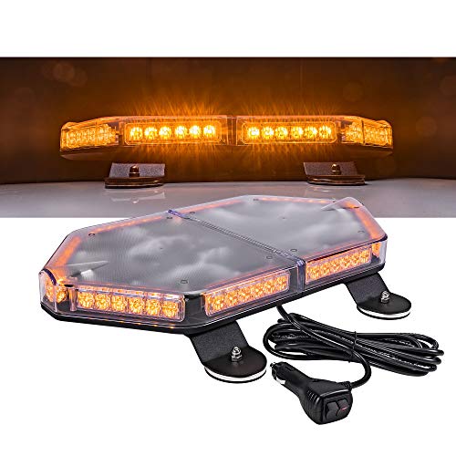 LAMPHUS NanoFlare NFMB56 17" 56W Amber LED Strobe Mini Light Bar [SAE Class 1] [63 Flash Modes] [12ft Cord] [Magnet or Permanent] Yellow Flashing Emergency Warning Light Bar for Truck Vehicles