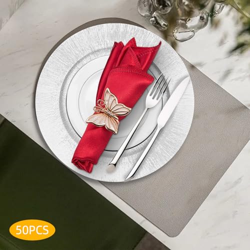 50 Platos Cargadores Reutilizables 13 pulgadas Plateados miniatura 2