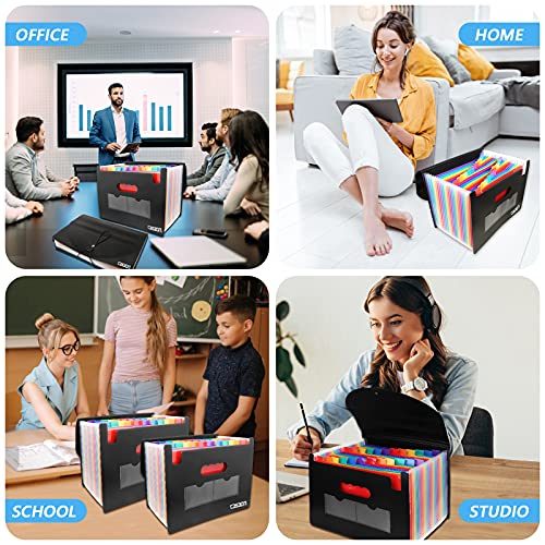 2 Pack Accordian File Organizer, Expanding File Folder 24 Pockets With Expandable Cover A4 Letter Size File Box, Portable Document Organizer - Black #TOP6