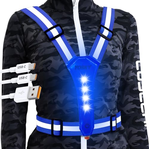 YOSKY 8 LED Running Reflective Gear Rechargeable Adjustable Running Lights Vest Safety Night Reflective Vest for Women Men Kids