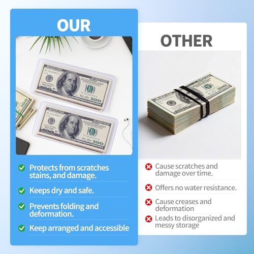 20 fundas transparentes para billetes impermeables 6.8x2.9 pulg. miniatura 4