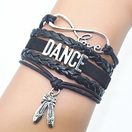 HHHbeauty Dance Bracelet Dancing - Infinity love Belly Ballroom Just Dance Charm Bracelet Dancer Gifts For Dancer, Dance Mom, Dance Teacher, Dance Lovers ((Black)2