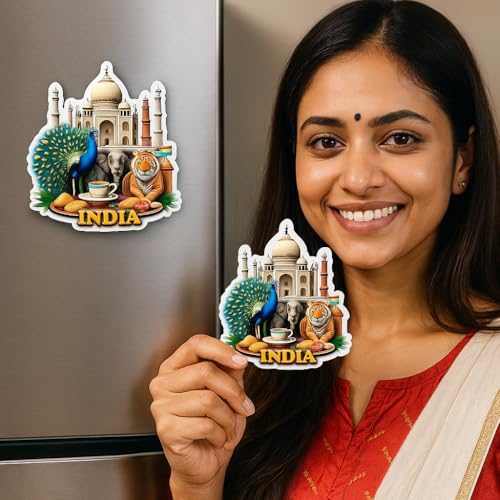 Image of Naxon India Theme Souvenir Wooden Refrigerator Stylish Fridge Magnet - Fridge Decoration Magnet for Kitchen & Home Decor | Perfect Souvenir Gift | Size 3x3 Inches | Pack of 1