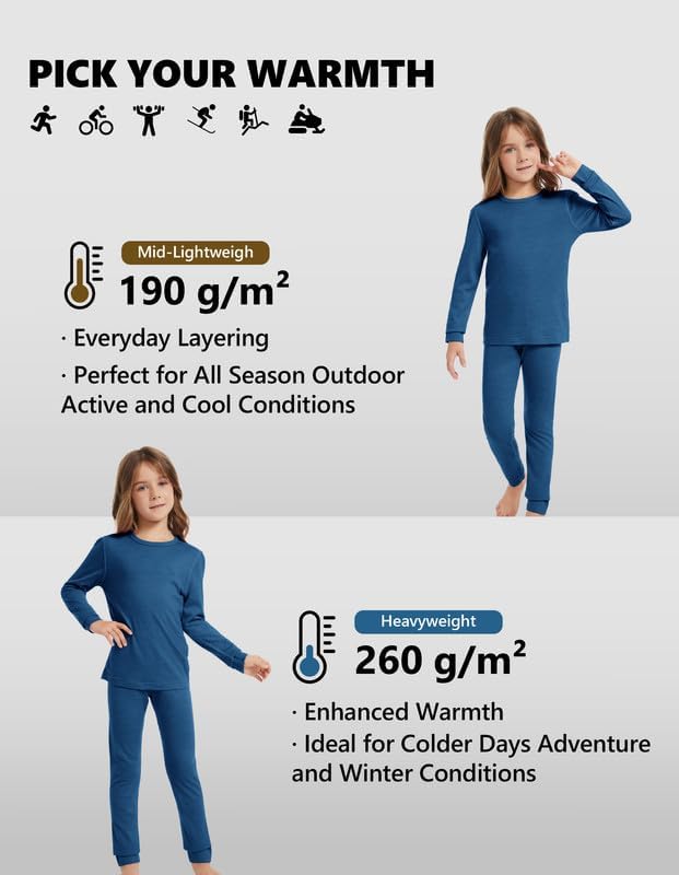 Kids 100% Merino Wool Base Layer Thermal Bottom