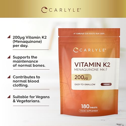 Vitamin K2 MK7 200ug | 180 Vegan Tablets | High Strength Menaquinone-MK7 | Suitable for Vegetarians and Vegans | by Carlyle - Image 3