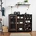 HOMES: Inside + Out Sallos Multi Storage Buffet Cabinet with Wine Rack and Caster Wheels, Home Bar, Farmhouse, Vintage Walnut